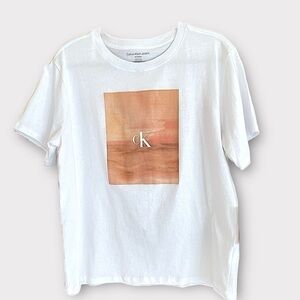 CALVIN KLEIN JEANS White Cotton Tee Shirt Short Sleeve  XL/TG…Urban Streetwear
